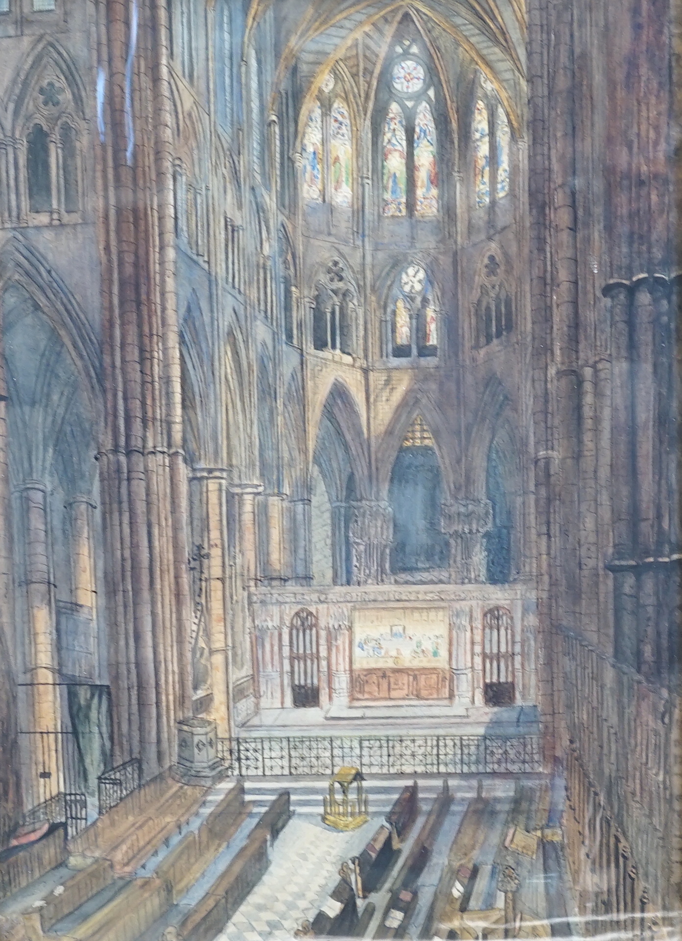 Samuel Read RWS (1815-1883), watercolour, 'View of east end of Westminster Abbey from the old organ screen', monogrammed, 58 x 42.5cm